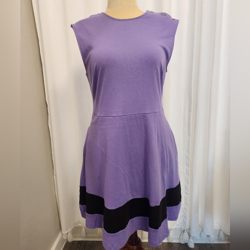New York & Company Colorblock Fit & Flare Mini Dress Purple Size Large